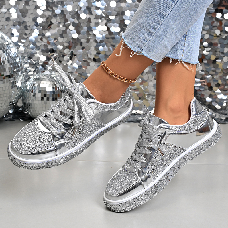 Glitter Metallic Lace-Up Sneakers