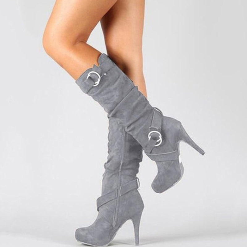 Buckle Detail Slouchy High Heel Boots