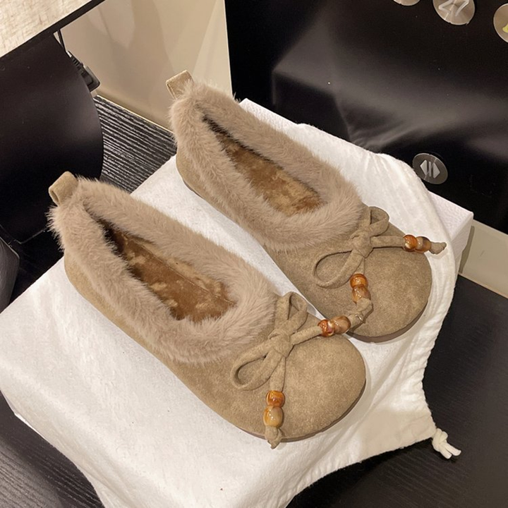 Faux Fur Lined Bow Detail Flats