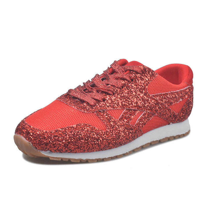 Glitter Mesh Lace-Up Sneakers