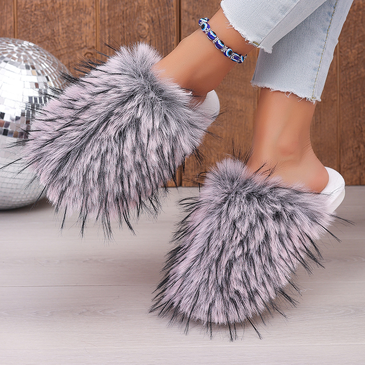 Fluffy Faux Fur Slip-On Slippers
