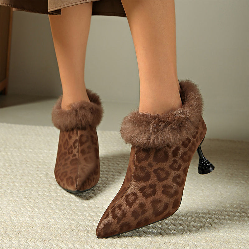 Leopard Print Faux Fur Ankle Boots