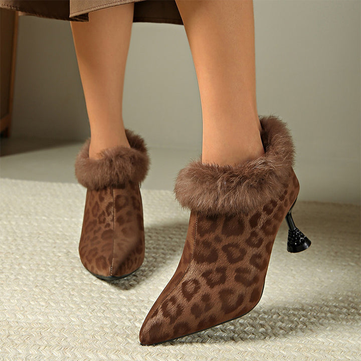 Leopard Print Faux Fur Ankle Boots