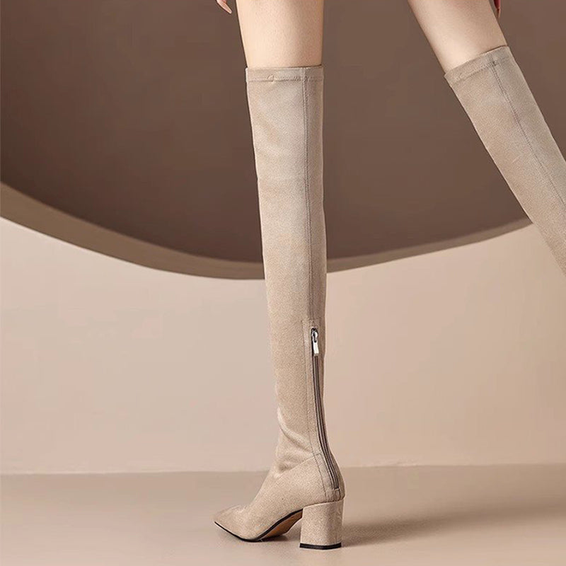 Suede Pointed Toe Over-the-Knee Boots