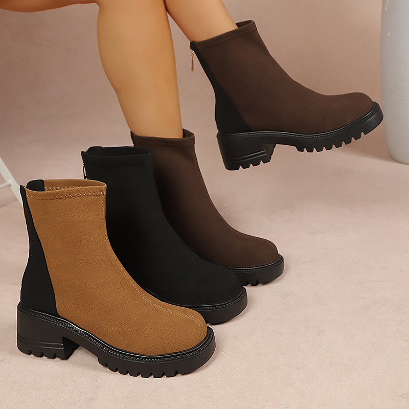 Chunky Sole Suede Ankle Boots