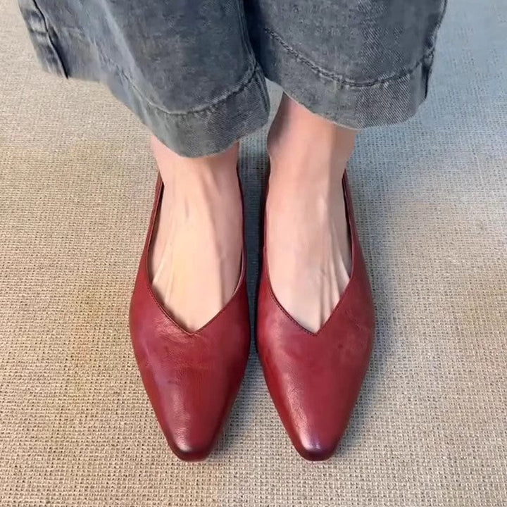 Vintage V-Cut Leather Ballet Flats