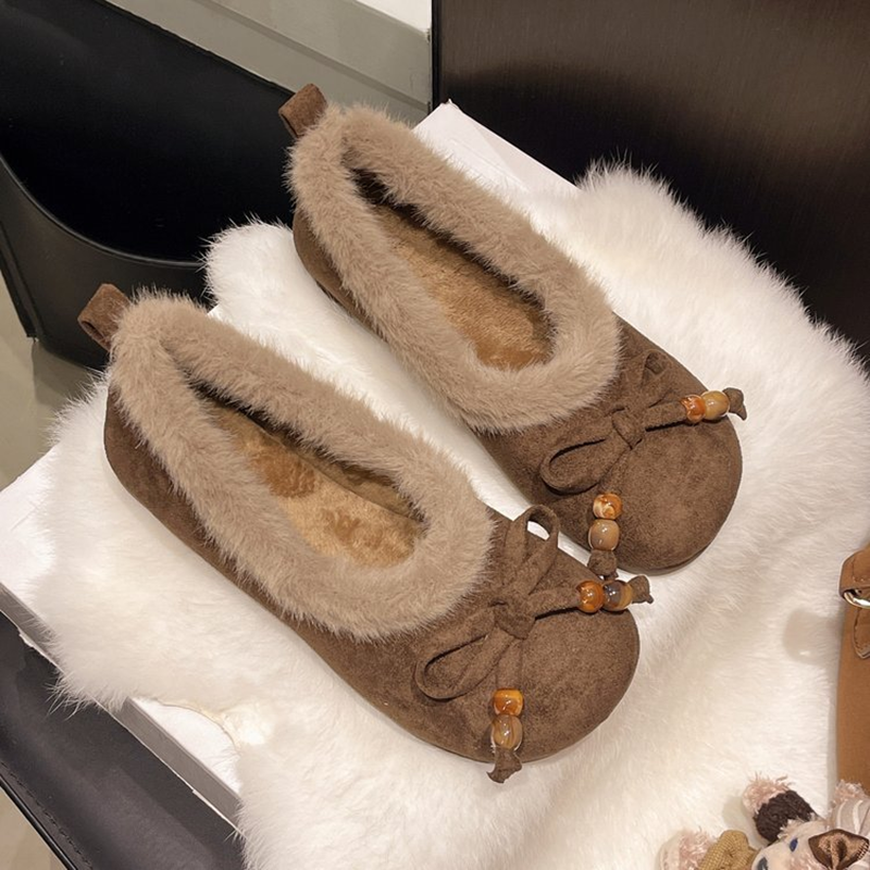 Faux Fur Lined Bow Detail Flats