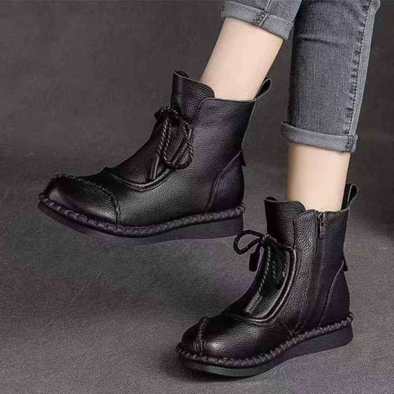 Vintage Leather Lace-Up Ankle Boots