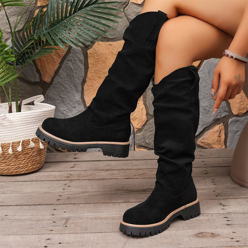 Slouchy Suede Mid-Calf Boots
