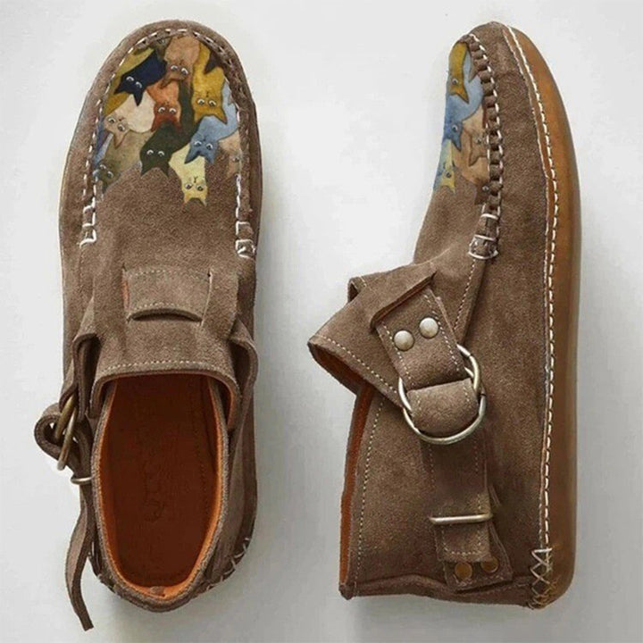 Vintage Purple Suede Cat Print Loafers