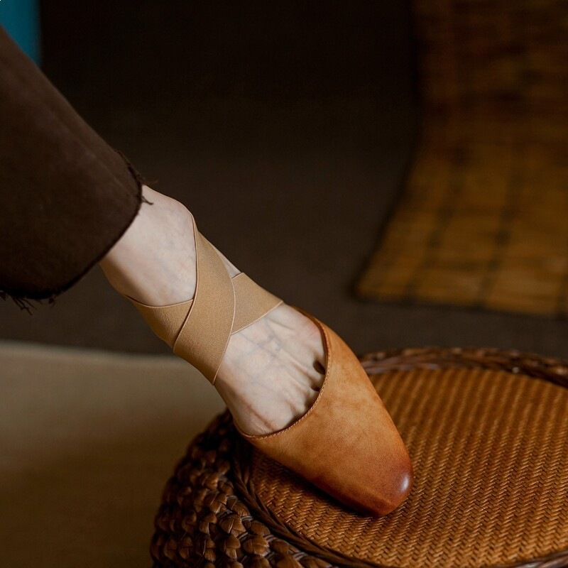 Elastic Strap Block Heel Pumps
