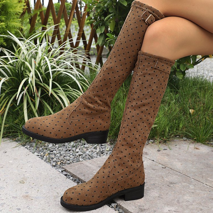 Polka Dot Buckle Knee-High Boots