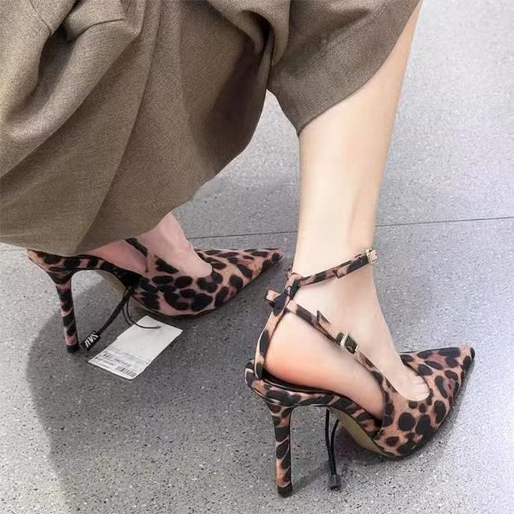 Leopard Print Pointed Toe Slingback Heels