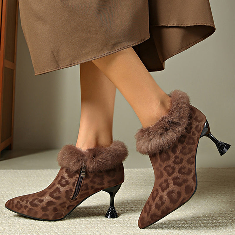 Leopard Print Faux Fur Ankle Boots