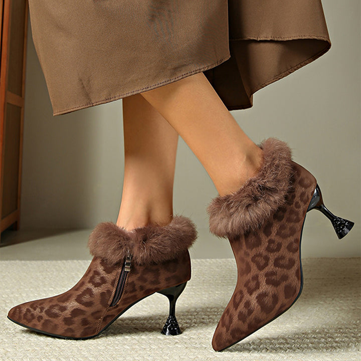 Leopard Print Faux Fur Ankle Boots