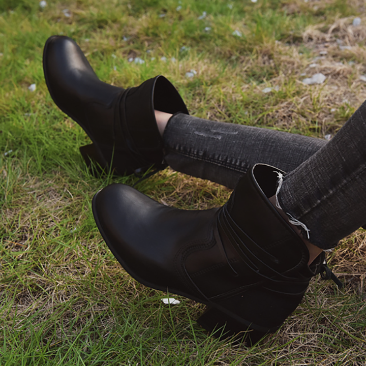 Wrap Strap Block Heel Ankle Boots