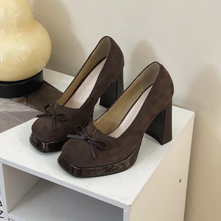 Suede Bow Platform Pumps