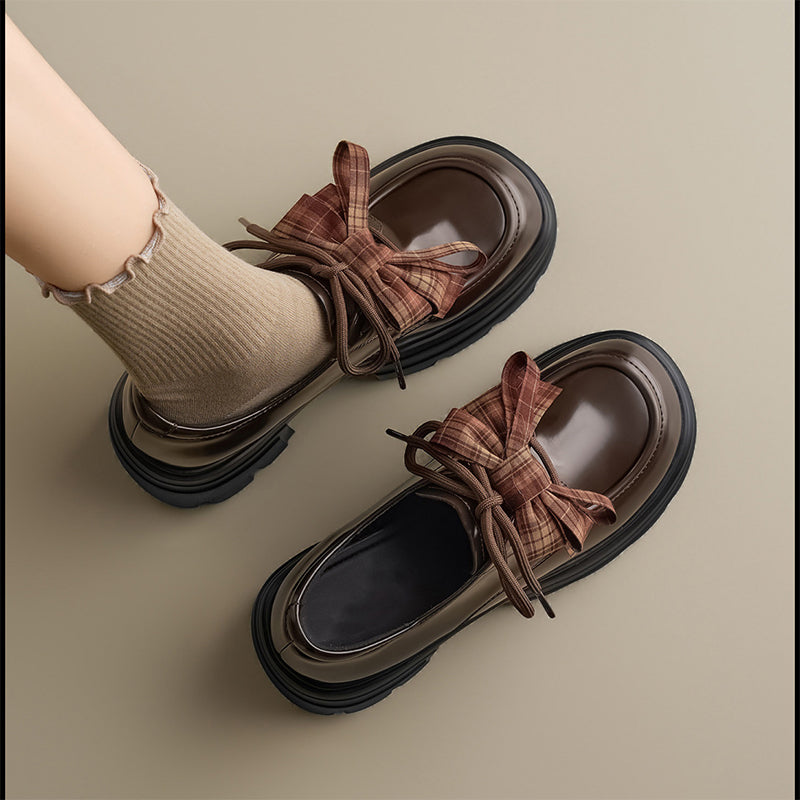 Plaid Bow Chunky Platform Loafers
