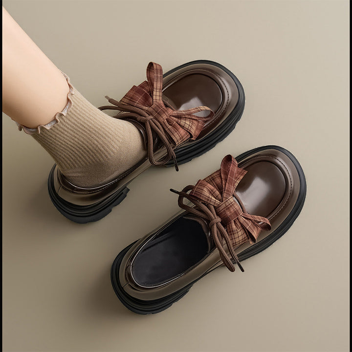Plaid Bow Chunky Platform Loafers