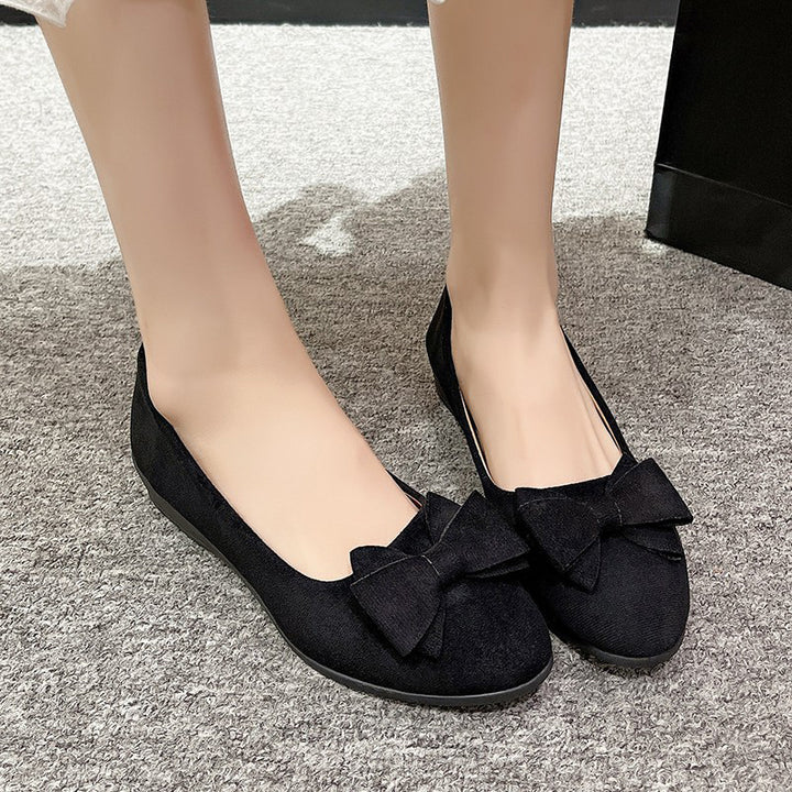 Suede V-Cut Buckle Flat Shoes