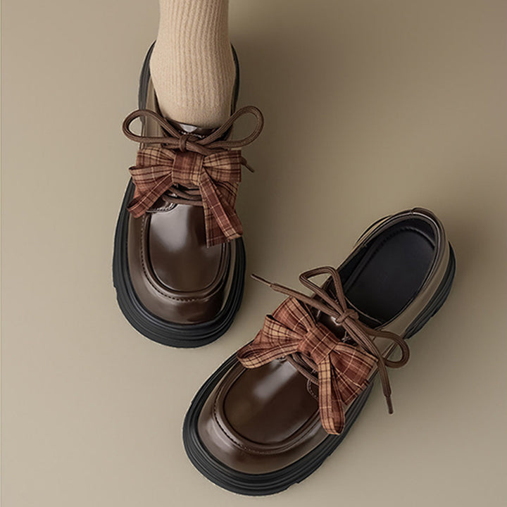 Plaid Bow Chunky Platform Loafers