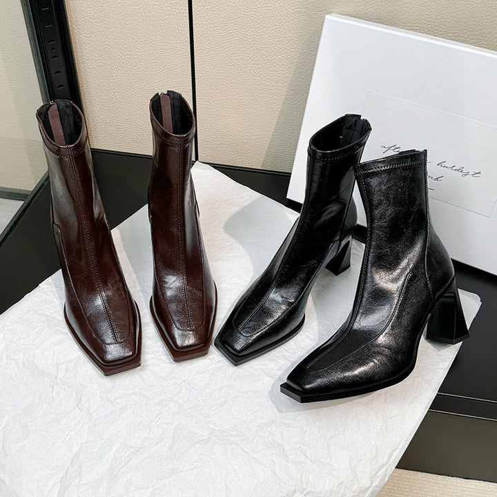 Square Toe Block Heel Ankle Boots