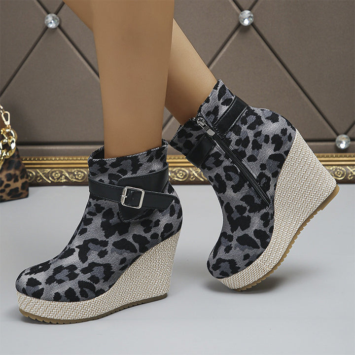 Vintage Floral Wedge Ankle Boots