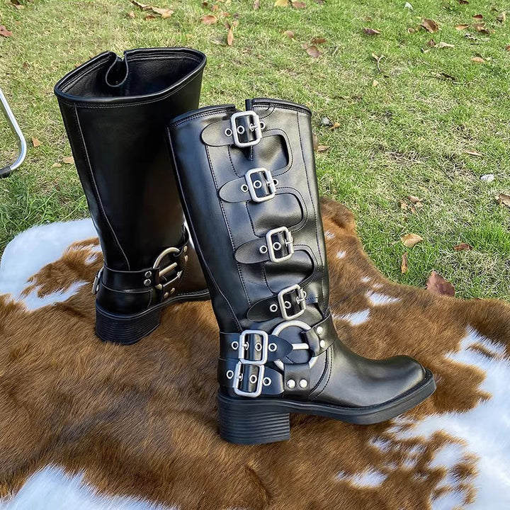 Vintage Multi-Buckle Knee-High Boots