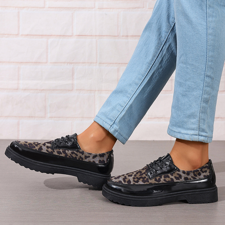 Cow Print Lace-Up Platform Loafers
