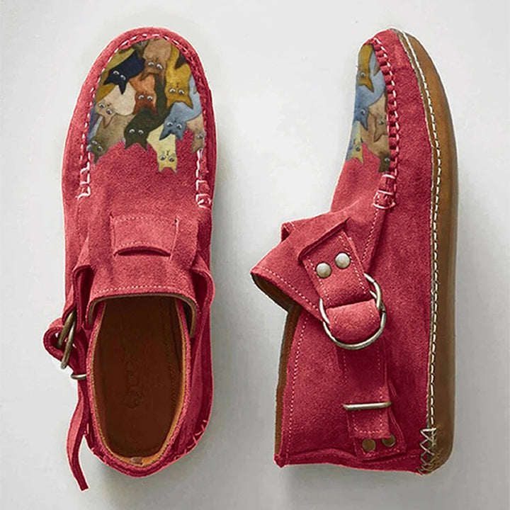 Vintage Purple Suede Cat Print Loafers