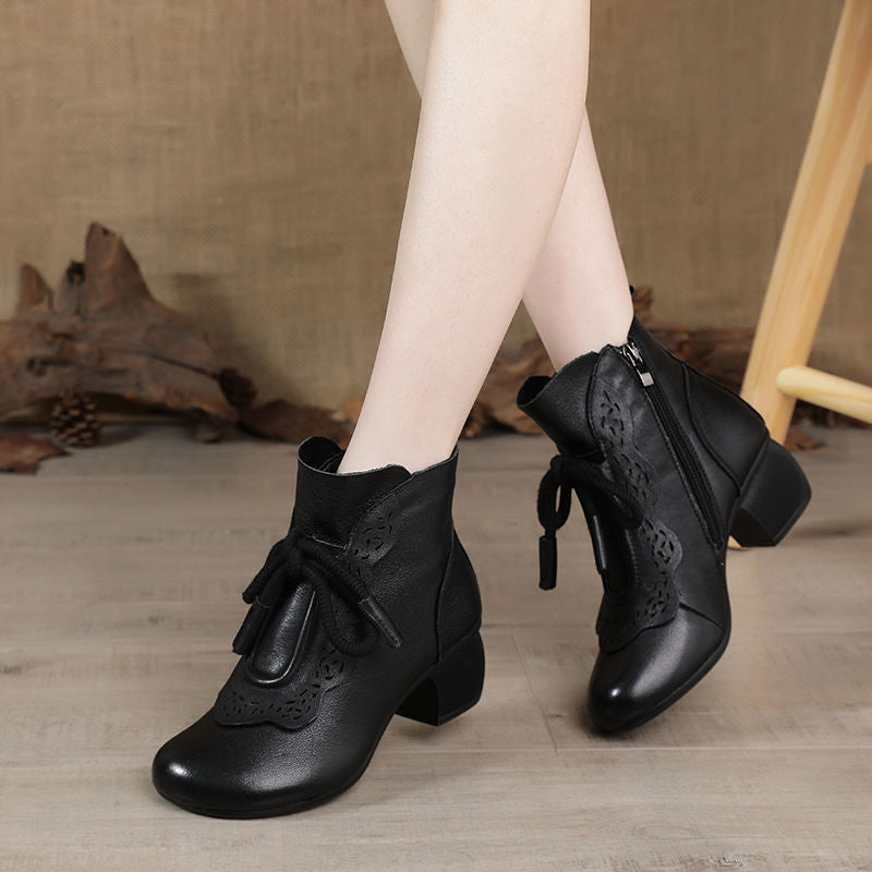 Vintage Lace-Up Block Heel Ankle Boots