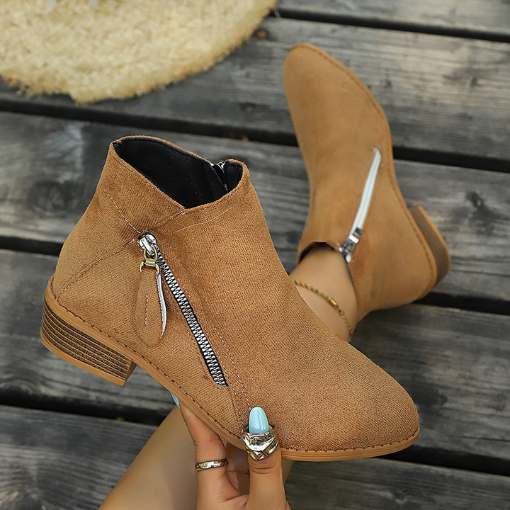 Side Zip Low Heel Ankle Boots