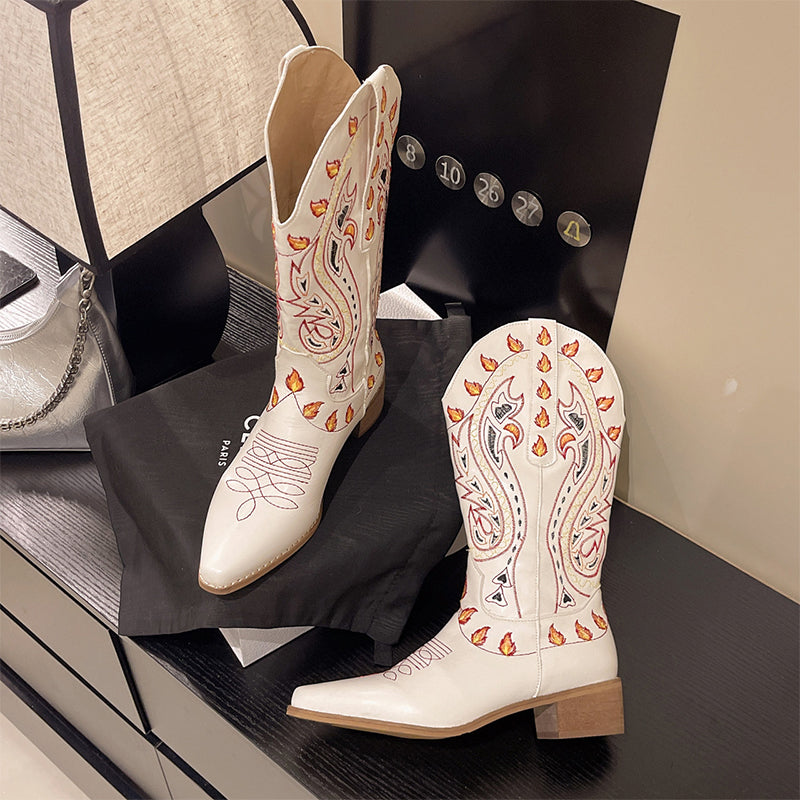 Embroidered Western Mid-Calf Cowboy Boots