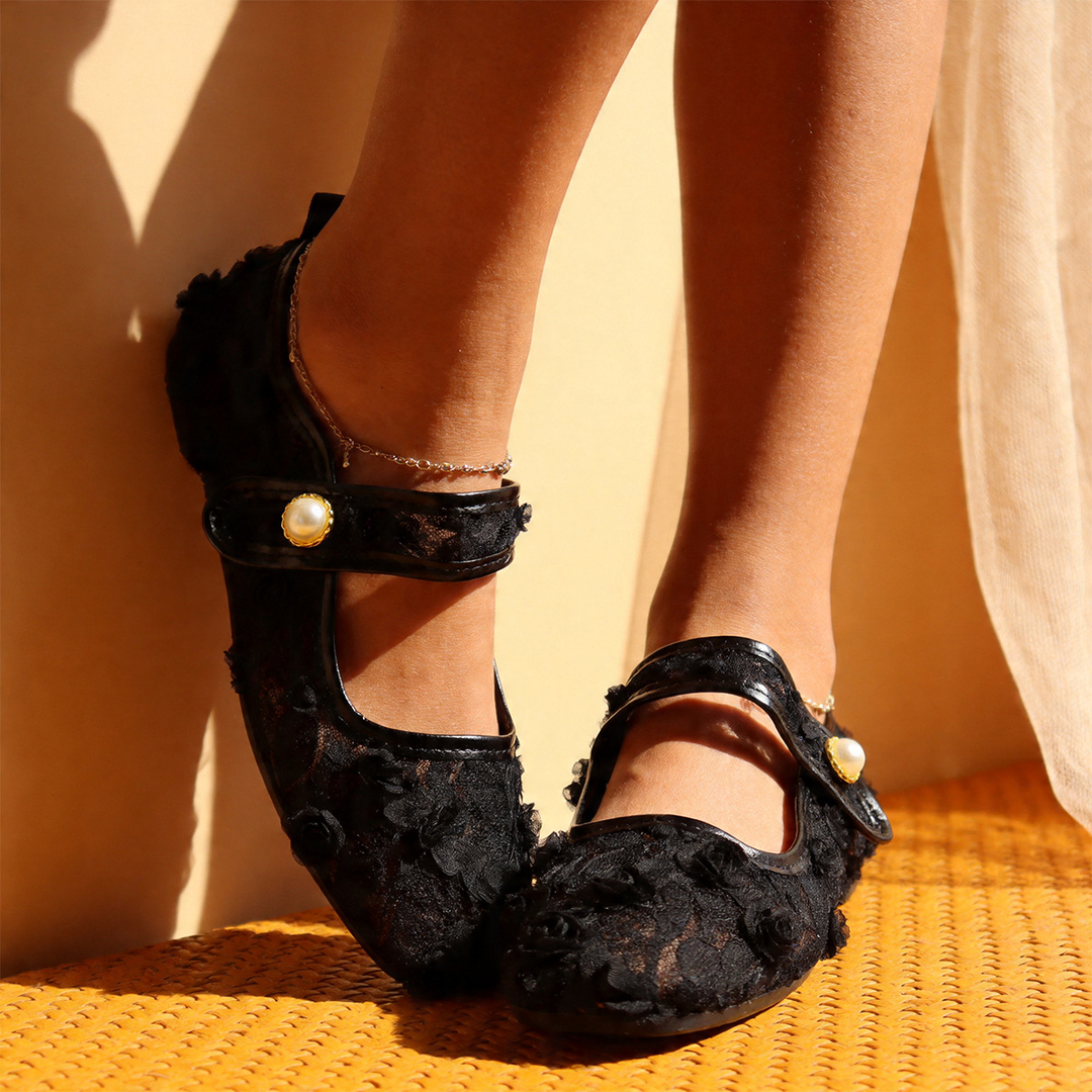 Floral Lace Bow Mary Jane Flats