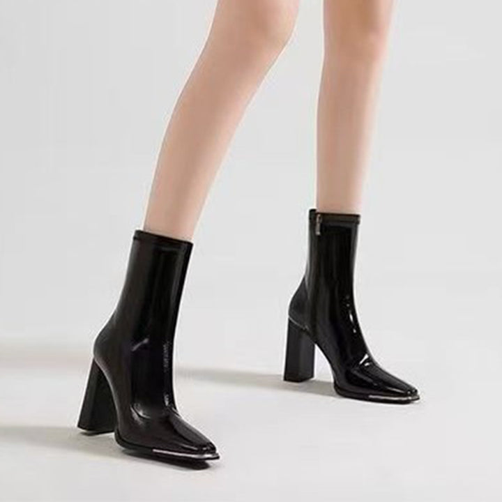 Glossy Patent Block Heel Ankle Boots