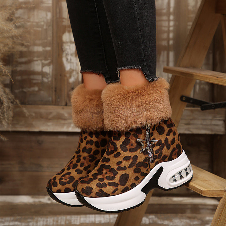 Leopard Fur Platform Ankle Boots