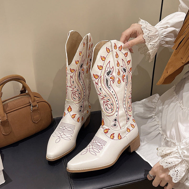 Embroidered Western Mid-Calf Cowboy Boots