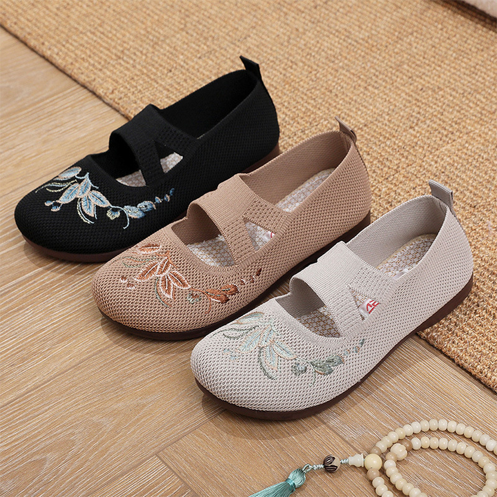Floral Embroidered Mesh Mary Jane Flats