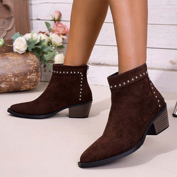 Studded Suede Block Heel Ankle Boots