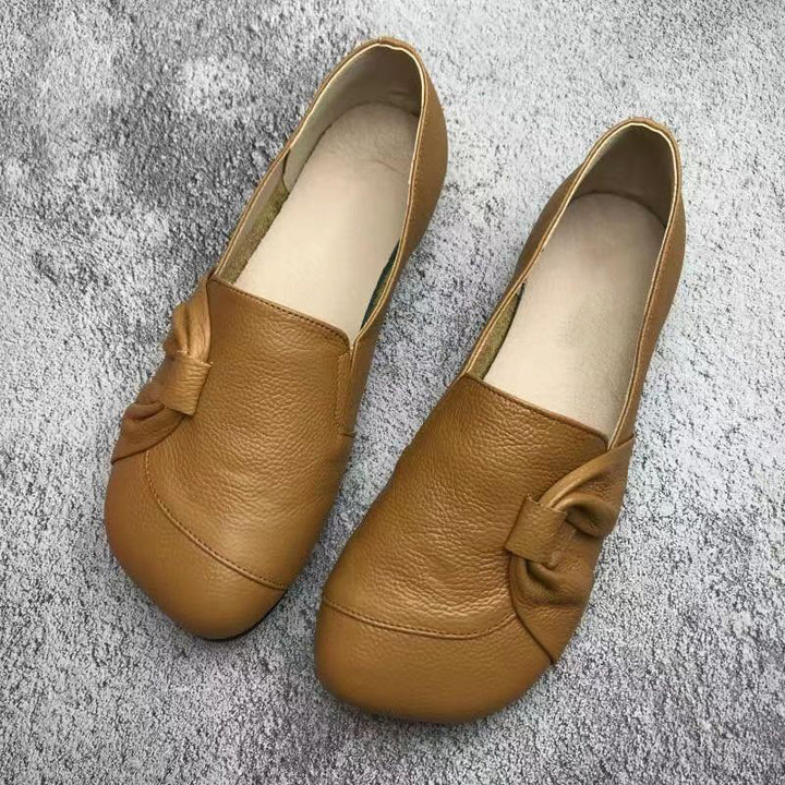 Soft Leather Bow Detail Slip-On Flats