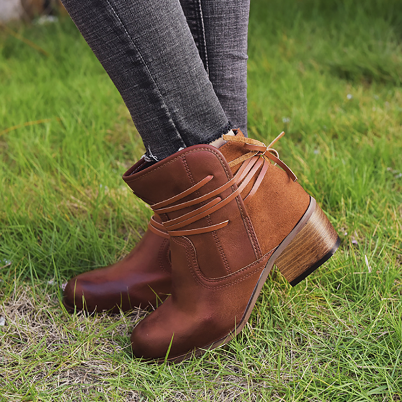 Wrap Strap Block Heel Ankle Boots
