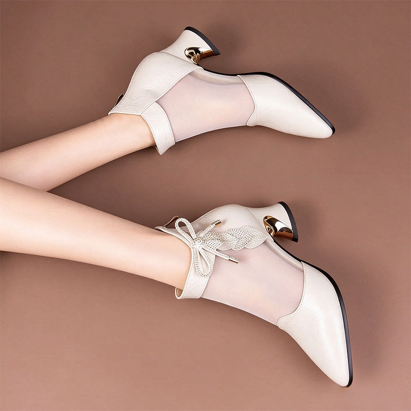 Rhinestone Bow Mesh Ankle Boots