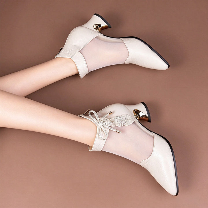 Rhinestone Bow Mesh Ankle Boots