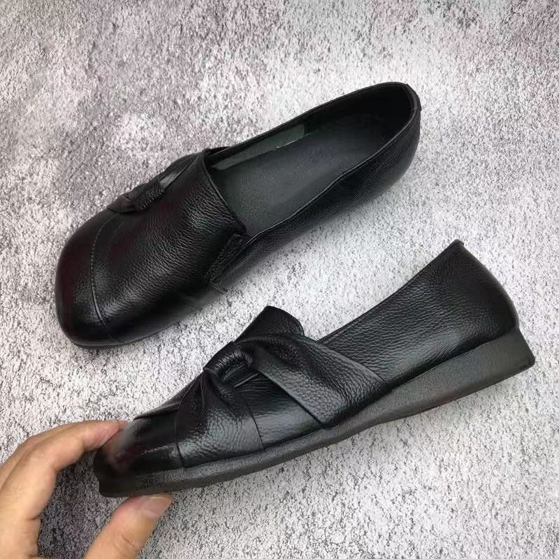 Soft Leather Bow Detail Slip-On Flats