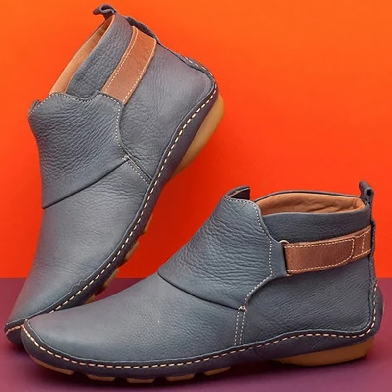 Vintage Leather-Look Slip-On Ankle Boots