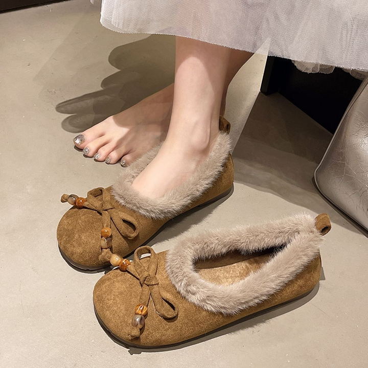 Faux Fur Lined Bow Detail Flats