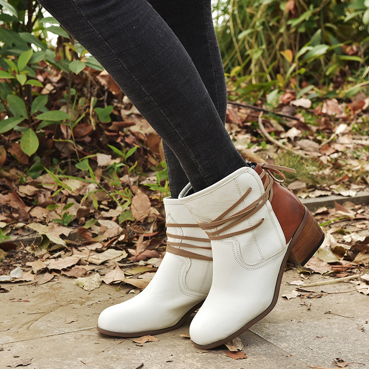 Wrap Strap Block Heel Ankle Boots
