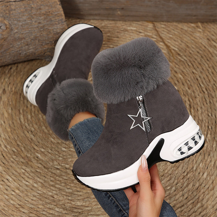 Leopard Fur Platform Ankle Boots