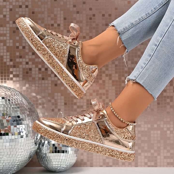 Glitter Metallic Lace-Up Sneakers