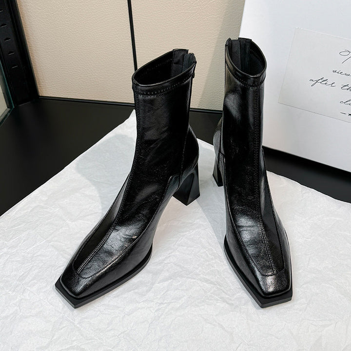 Square Toe Block Heel Ankle Boots
